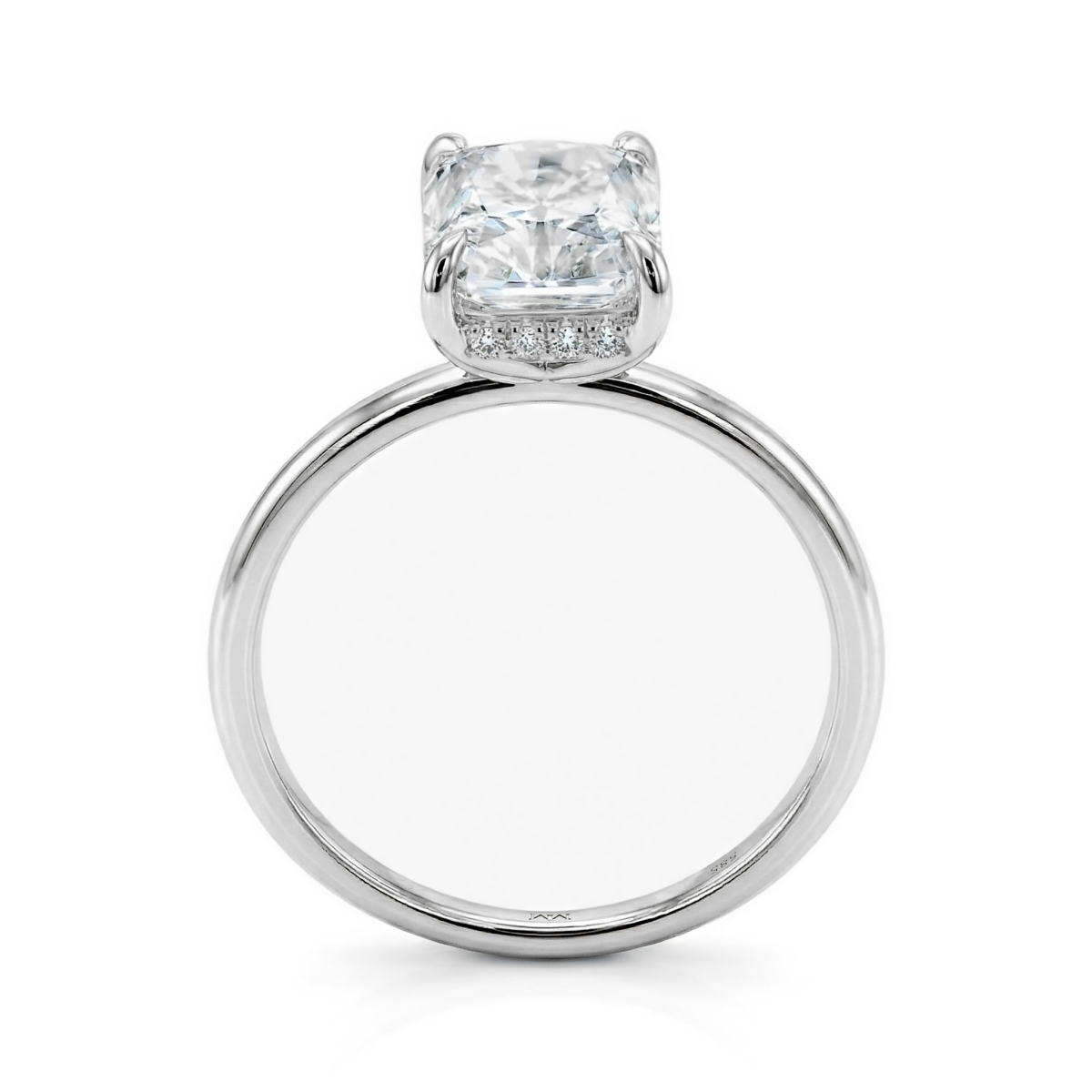 Mirabelle - Anillo solitario de moissanita de talla radiant con engaste en cesta y halo oculto