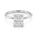 Mirabelle - Anillo solitario de moissanita de talla radiant con engaste en cesta y halo oculto