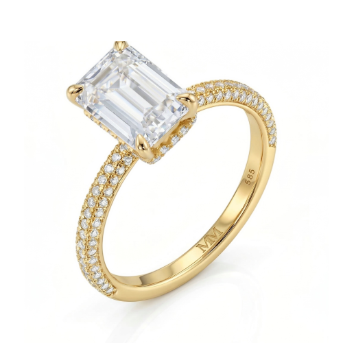 Veridian - Anillo de moissanita talla esmeralda con engaste pavé en el aro