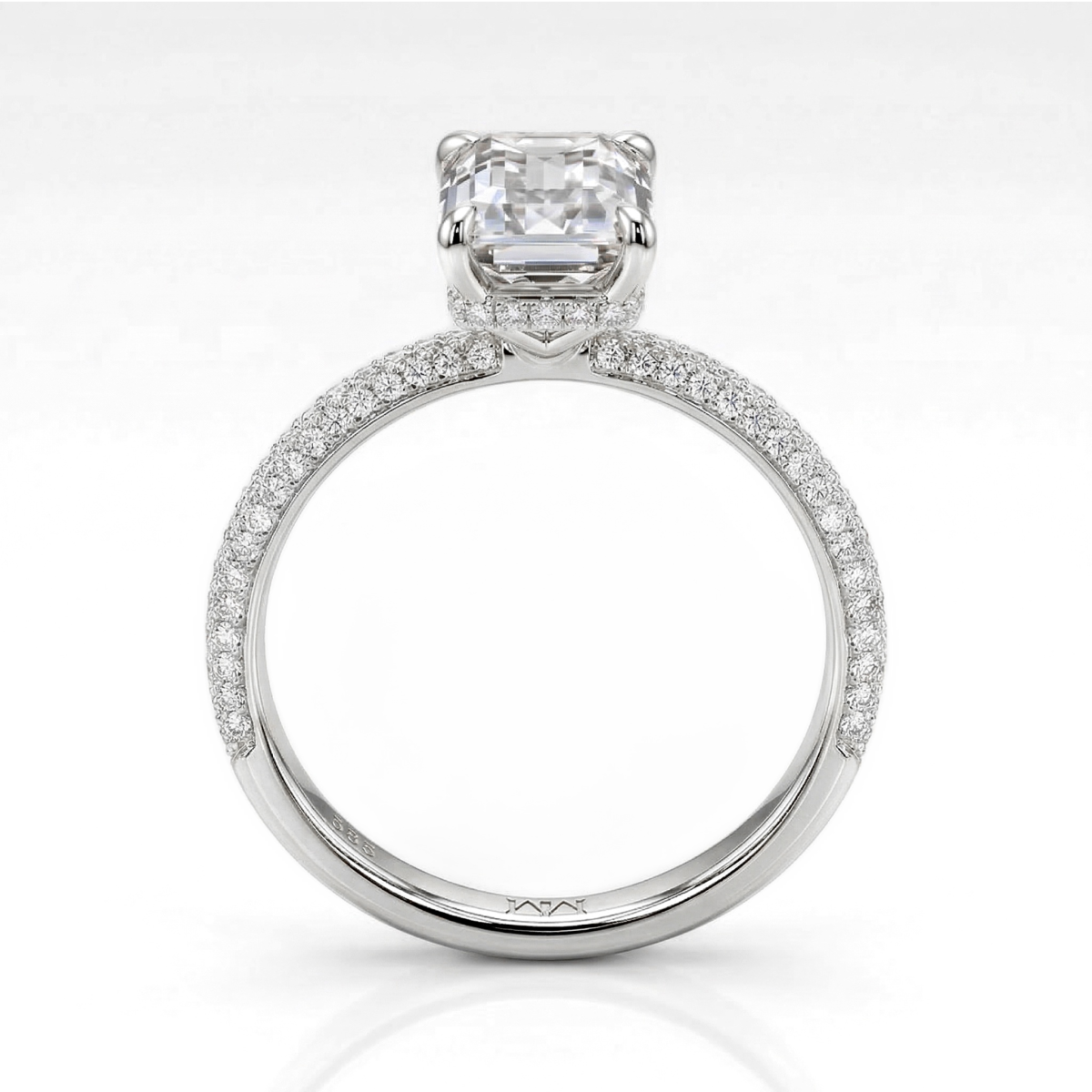 Veridian - Anillo de moissanita de talla esmeralda con aro engastado en Pavé