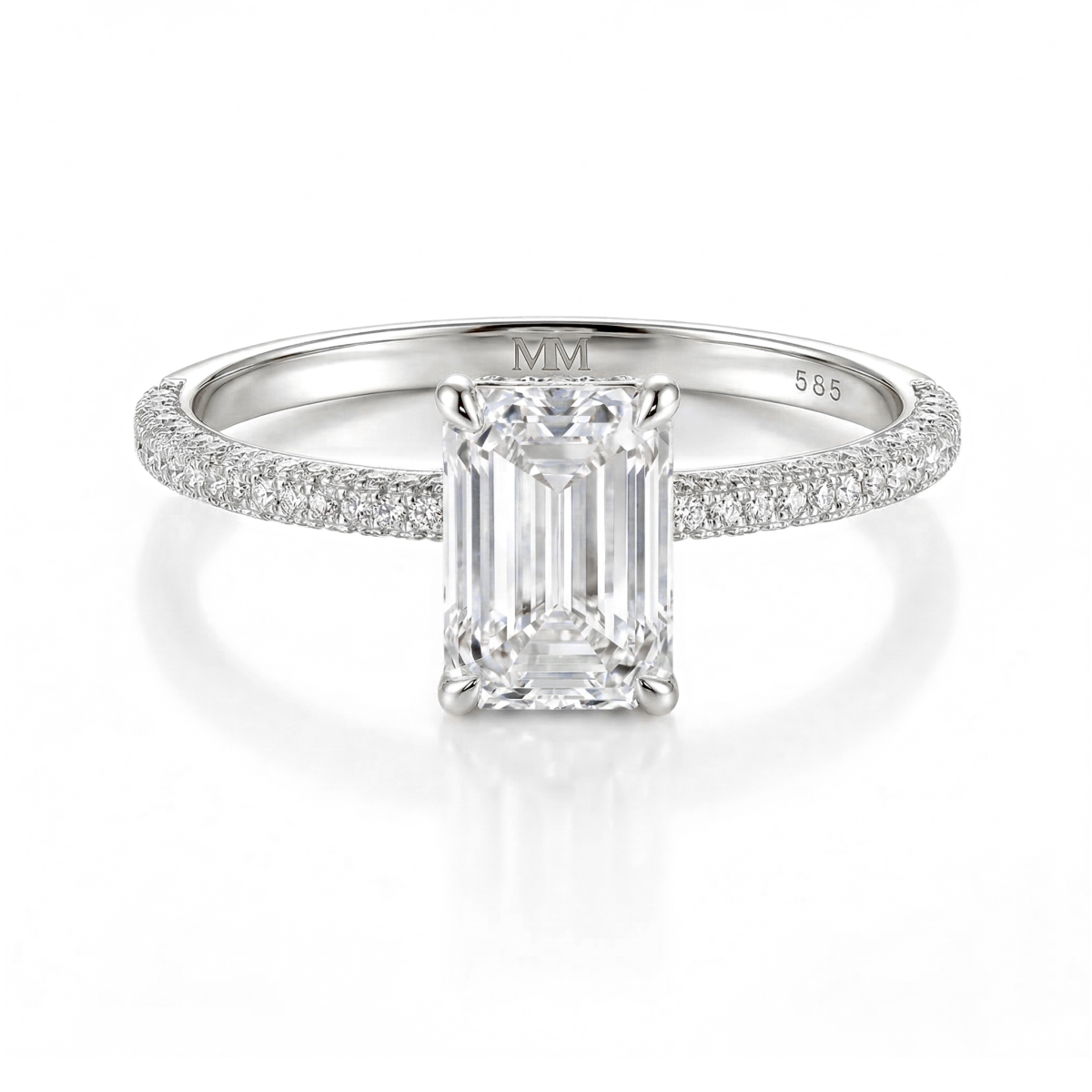 Veridian - Anillo de moissanita de talla esmeralda con aro engastado en Pavé