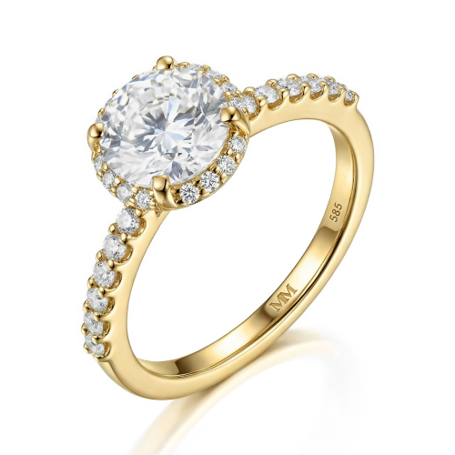 Glimmerette - Lujoso anillo de moissanita con halo y detalles en pavé