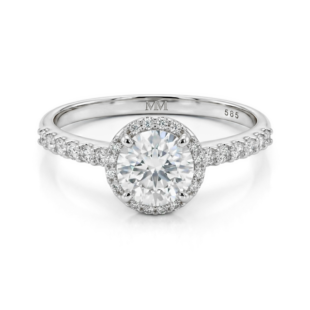 Glimmerette - Lujoso anillo de moissanita con halo y detalles de pavé