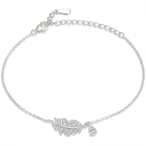 Foliana - Pulsera de Moissanita con Charm de Hoja y Detalle de Piedra Colgante