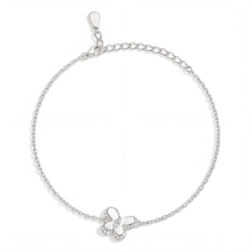Bloomique - Pulsera con charm de moissanita con motivo floral y detalles brillantes