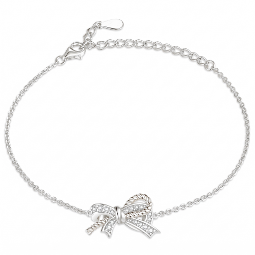 Ribbonique - Pulsera Bicolor de Moissanita con Lazo Decorativo y Detalles de Pavé