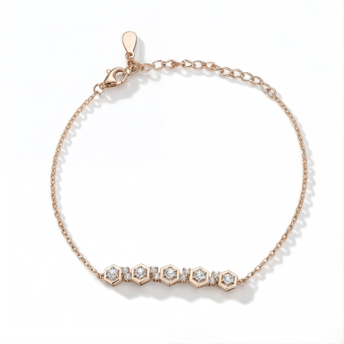 Octet - Pulsera de Moissanita con Engaste en Bisel Hexagonal y Cadena Ajustable
