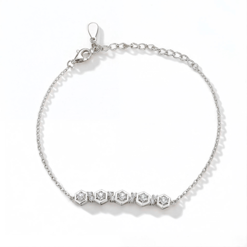 Octet - Pulsera de Moissanita con Engaste en Bisel Hexagonal y Cadena Ajustable