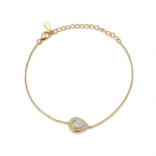 Peraise - Pulsera con moissanita de talla pera, halo y eslabones