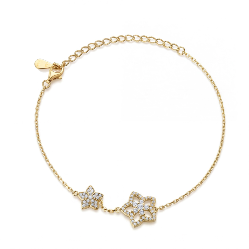 Fiorella - Pulsera Ajustable de Moissanita con Charm de Flor y Engastes en Pavé