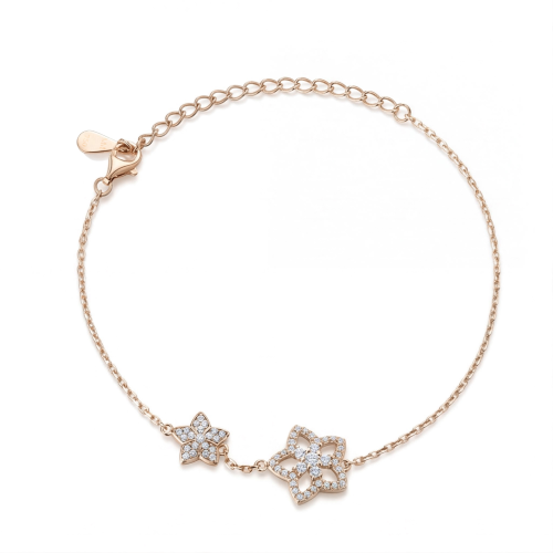 Fiorella - Pulsera Ajustable de Moissanita con Charm de Flor y Engastes en Pavé