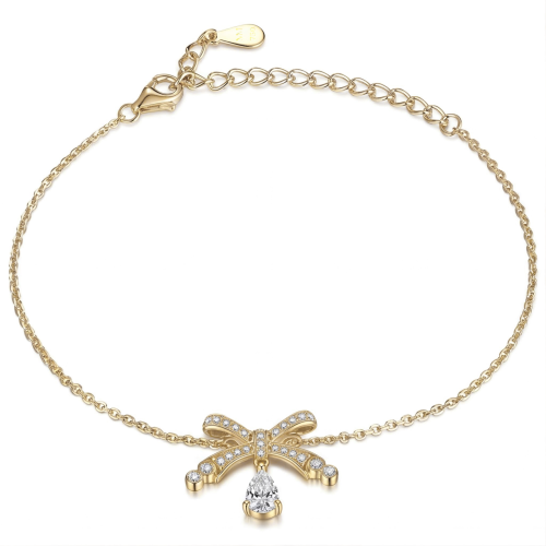 Pearlette - Pulsera de Lazo con Moissanita de Talla Pera y Pavé
