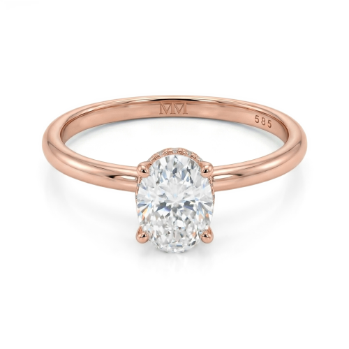Ovalisse - Anillo de moissanita de talla oval con halo oculto circular