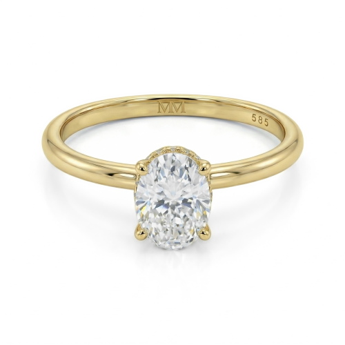 Ovalisse - Anillo de moissanita de talla oval con halo oculto circular