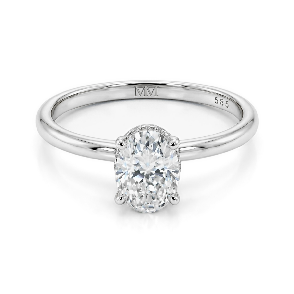 Ovalisse - Anillo de moissanita de talla oval con halo oculto circular