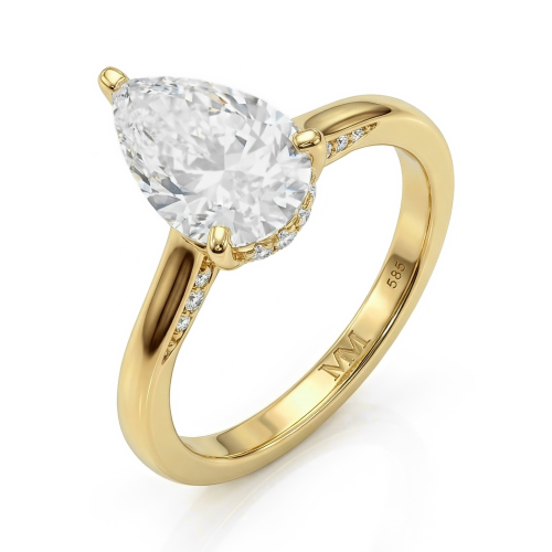Poirine - Anillo de moissanita de talla pera con halo oculto y pavé