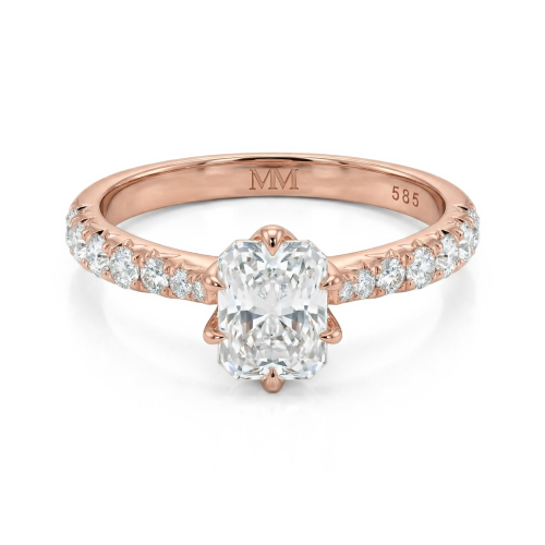 Lumiere - Anillo de moissanita talla radiant con piedras en engaste pavé