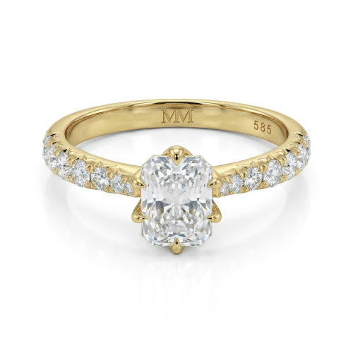 Lumiere - Anillo de moissanita talla radiant con piedras en engaste pavé