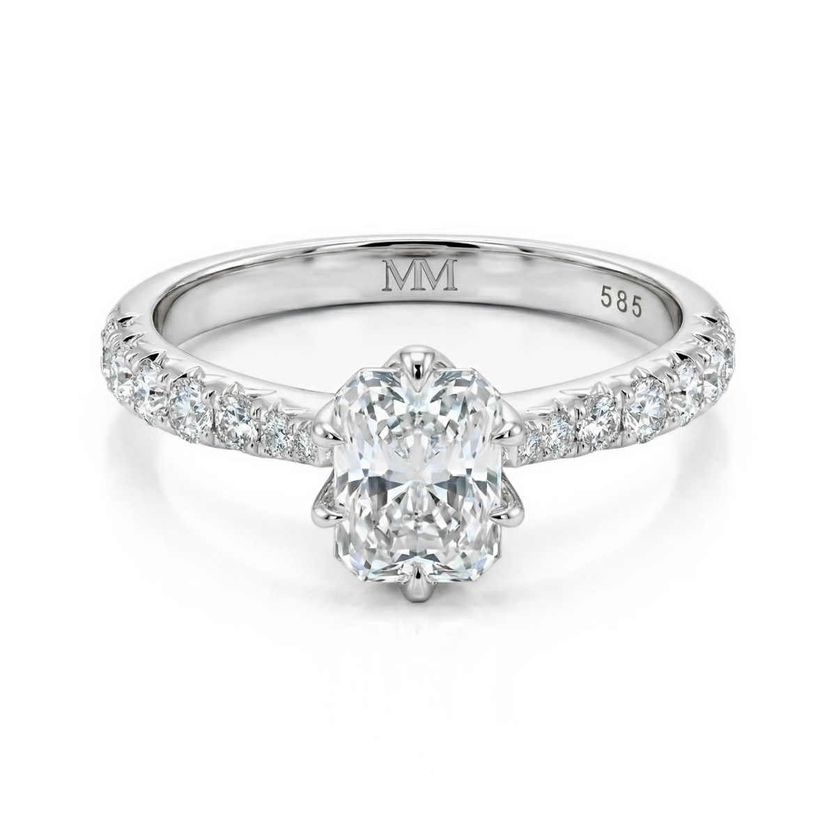 Lumiere - Anillo de moissanita talla radiant con piedras en engaste pavé