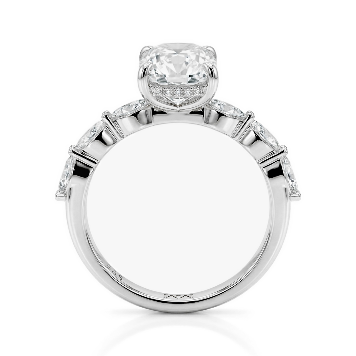 Luminaire - Anillo de moissanita de talla radiant con piedras laterales de talla marquesa y halo oculto