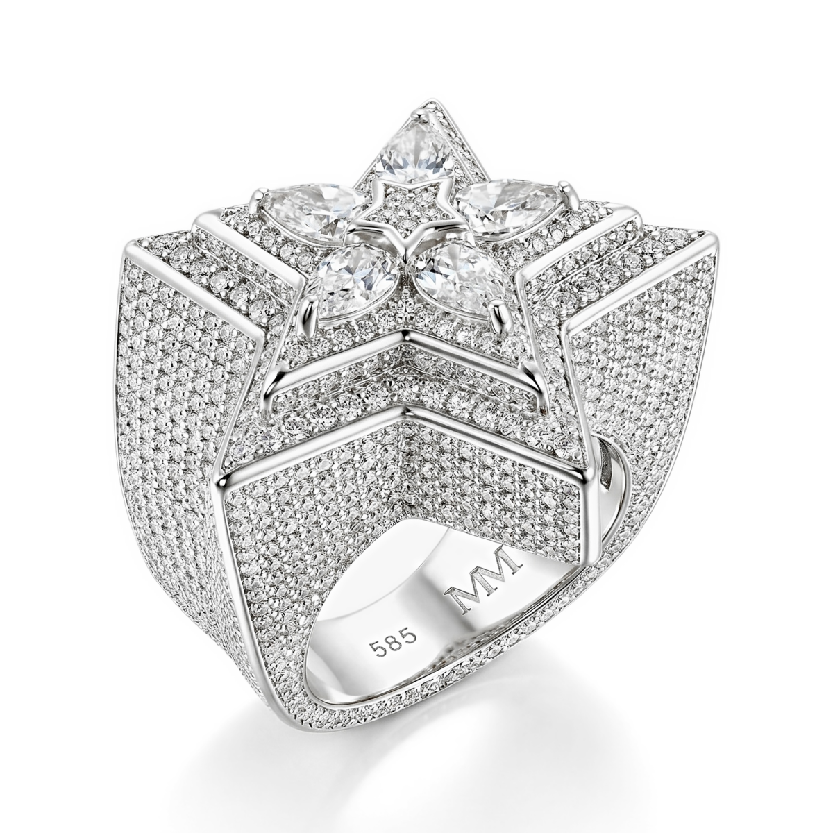 Zenith - Anillo de estrella para hombre con moissanita de talla pera y engaste pavé
