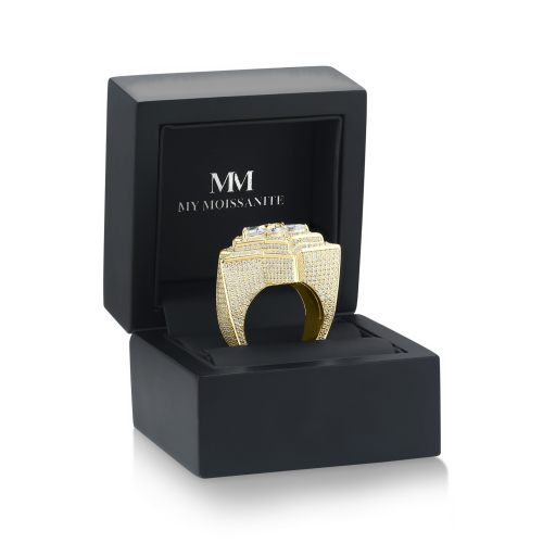 Zenith - Anillo con motivo de estrella para hombre con moissanita talla pera y engaste pavé