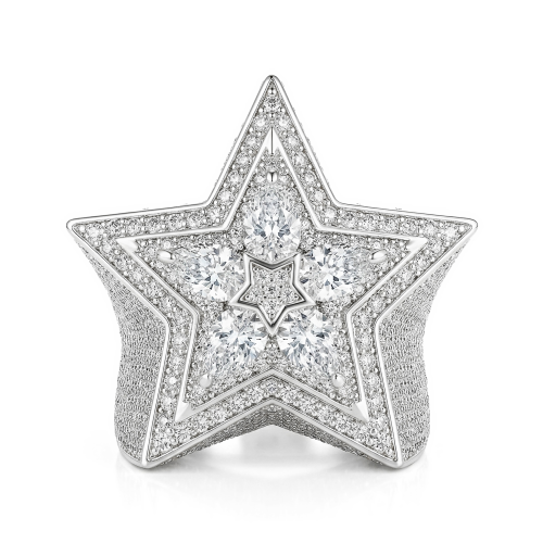 Zenith - Anillo con motivo de estrella para hombre con moissanita talla pera y engaste pavé