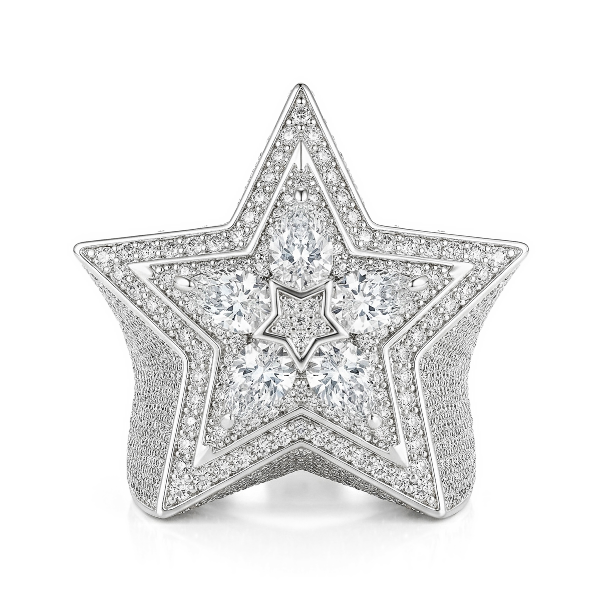 Zenith - Anillo de estrella para hombre con moissanita de talla pera y engaste pavé