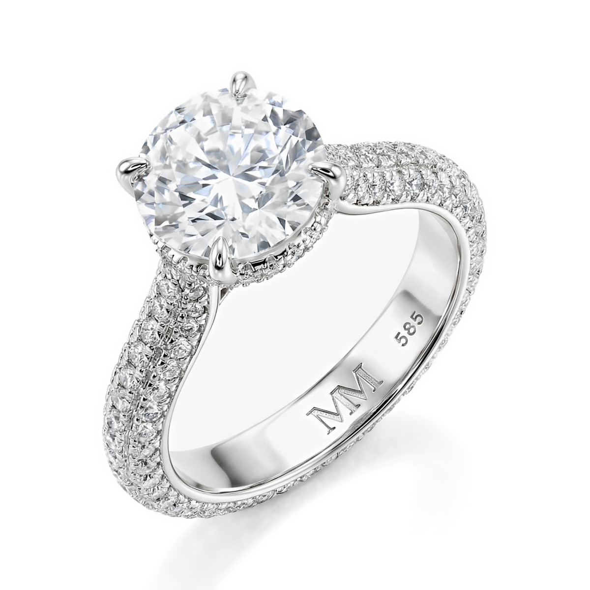 Cassiane - Anillo de Compromiso de Moissanita con Piedras Secundarias Engastadas en Pavé