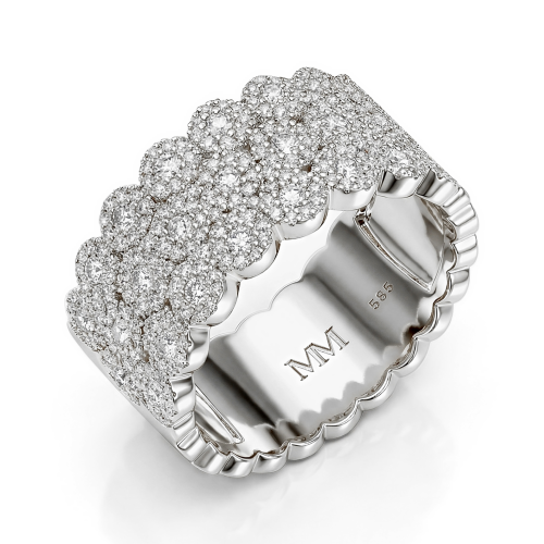 Cresta - Anillo de compromiso ancho de moissanita con engaste pavé