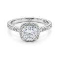 Candesce - Anillo de compromiso de moissanita de talla cojín con halo y aro con detalles
