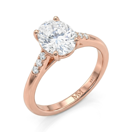 Mirage - Anillo de compromiso de moissanita de talla oval con piedras laterales en pavé