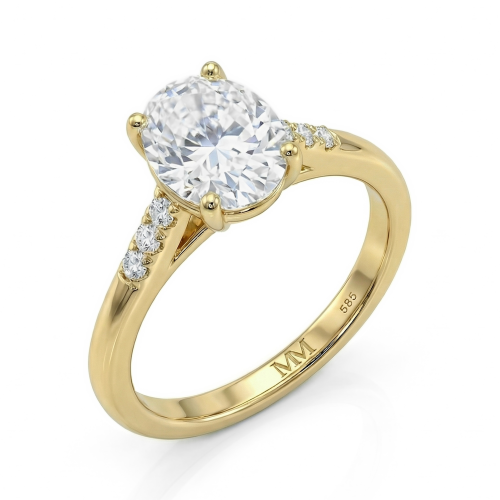 Mirage - Anillo de compromiso de moissanita de talla oval con piedras laterales en pavé