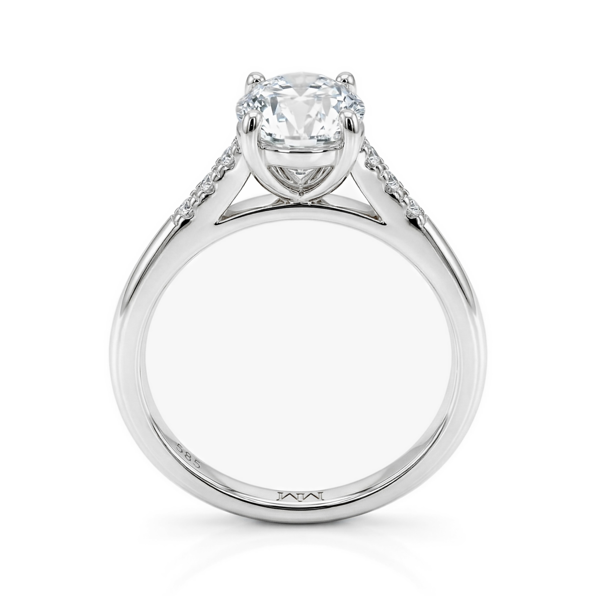 Mirage - Anillo de compromiso de moissanita de talla oval con piedras laterales en pavé