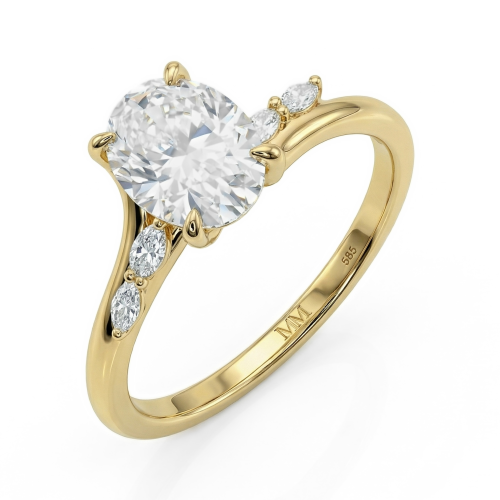 Viviette - Anillo de Compromiso con Moissanita de Talla Oval y Piedras Secundarias de Talla Marquesa