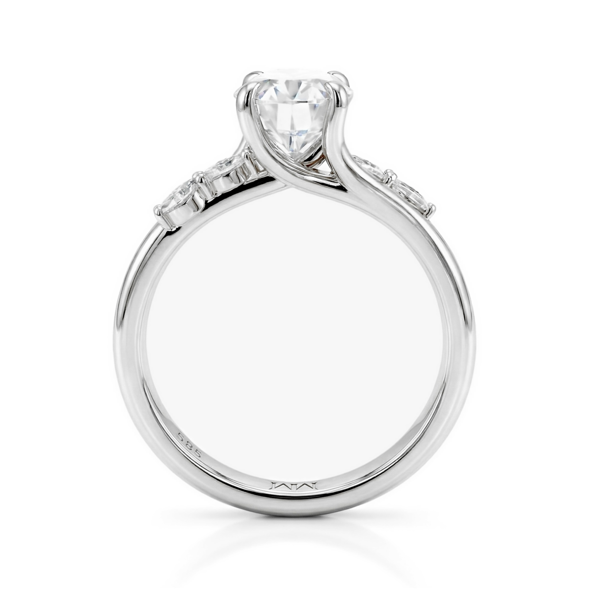 Viviette - Anillo de compromiso de moissanita de talla oval con piedras secundarias de talla marquesa