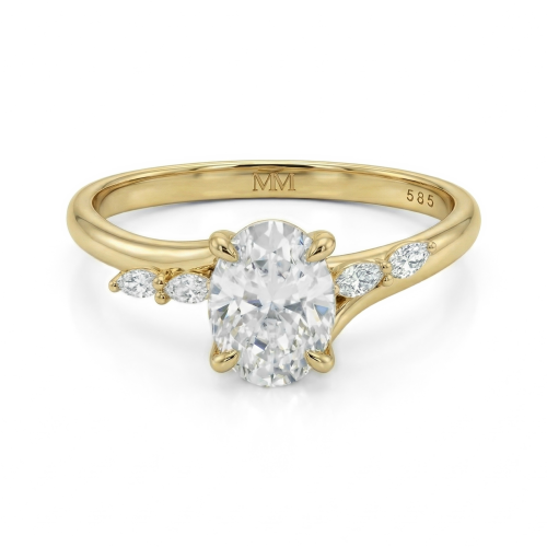 Viviette - Anillo de Compromiso con Moissanita de Talla Oval y Piedras Secundarias de Talla Marquesa