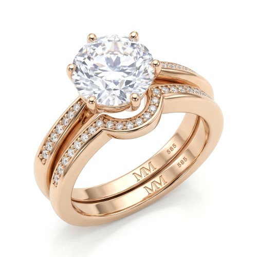 Vespera - Conjunto Nupcial de Moissanita con Detalles en Pavé y Aro Dividido