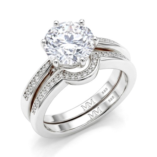 Vespera - Conjunto Nupcial de Moissanita con Detalles en Pavé y Aro Dividido
