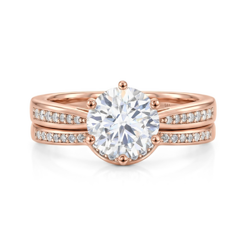 Vespera - Conjunto Nupcial de Moissanita con Detalles en Pavé y Aro Dividido