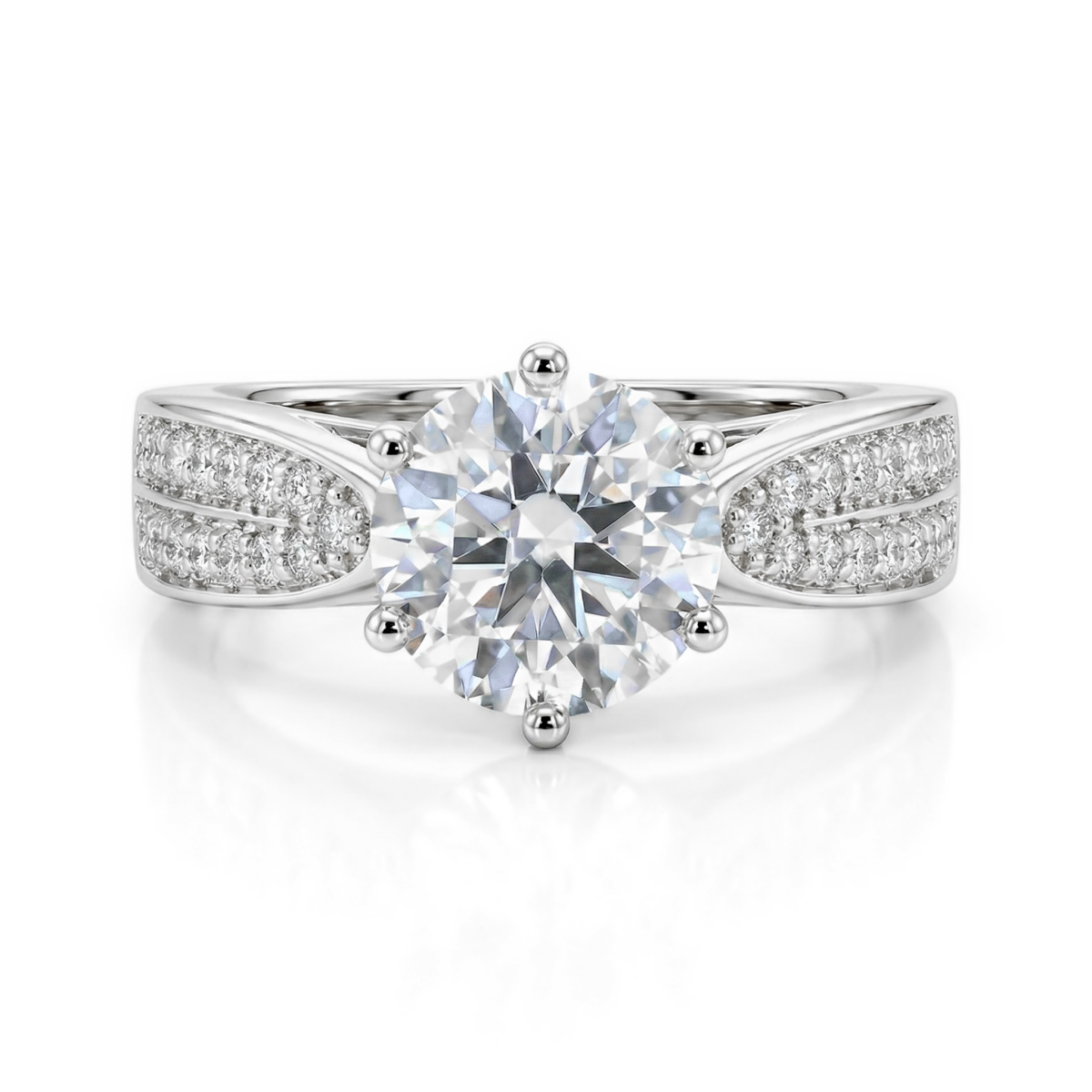 Sylphie - Anillo de compromiso de moissanita con dos piedras laterales