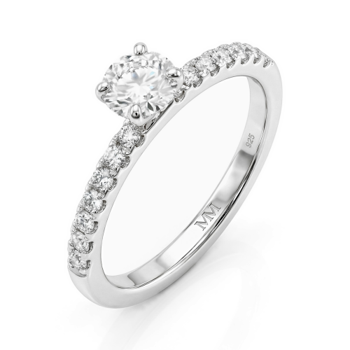 Finesse - Anillo de compromiso de moissanita con piedras laterales