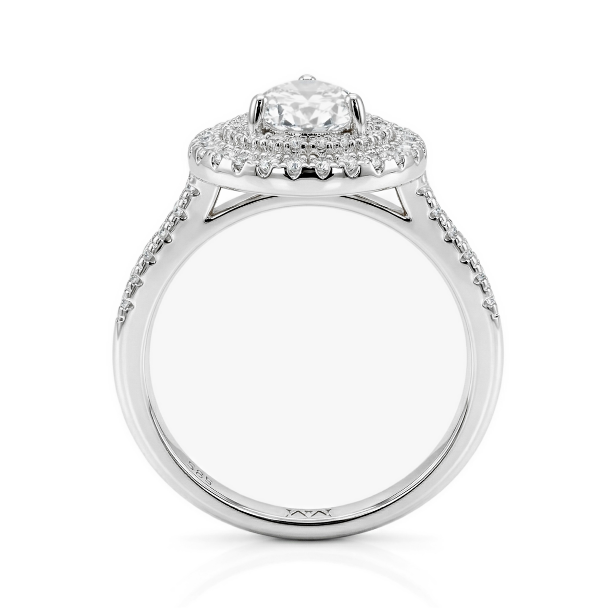 Athena - Anillo de compromiso de moissanita talla pera con doble halo y brazo en pavé