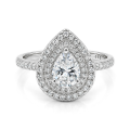 Athena - Anillo de compromiso de moissanita talla pera con doble halo y brazo en pavé