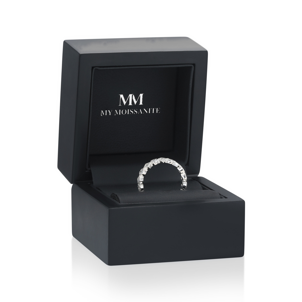 Verona - Anillo eternity de moissanitas cuadradas y redondas con detalles de milgrain
