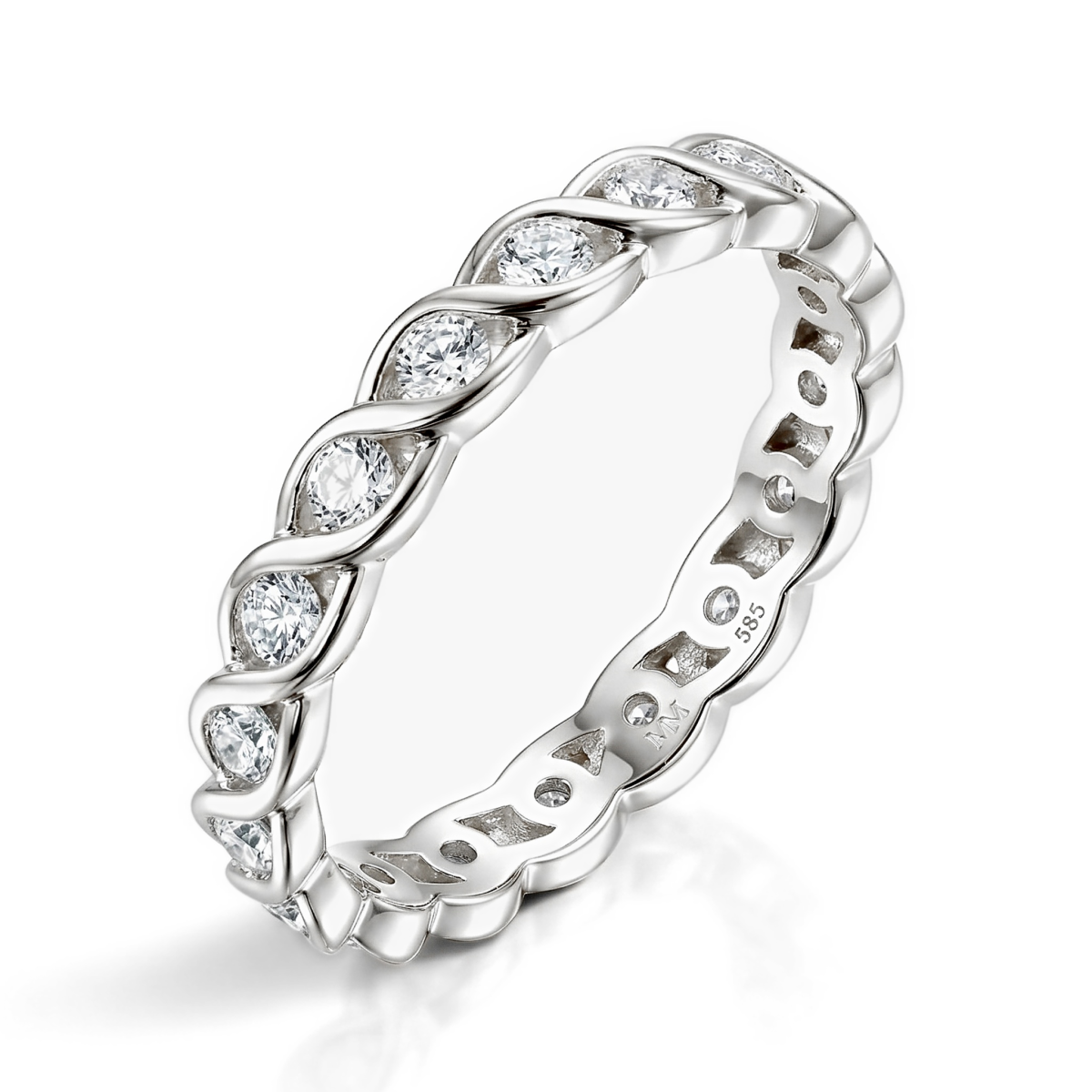 Celestine - Anillo eternity trenzado de moissanita con engaste en bisel