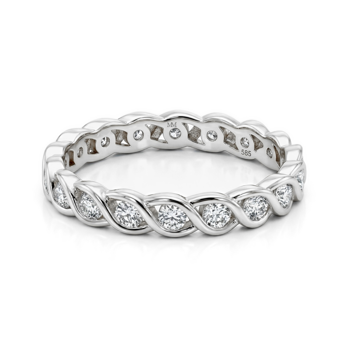 Celestine - Anillo eternity trenzado de moissanita con engaste en bisel
