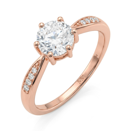 Stellar - Anillo de compromiso de moissanita con piedras laterales en engaste pavé
