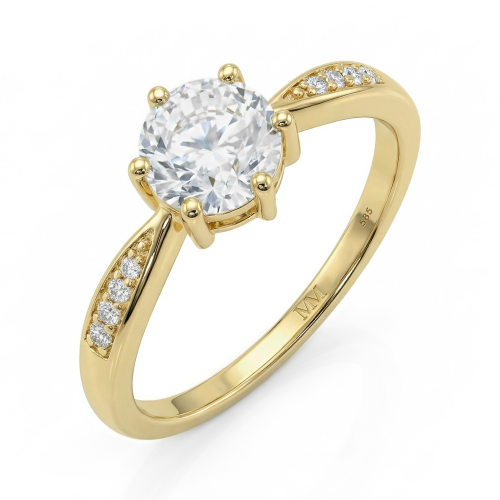 Stellar - Anillo de compromiso de moissanita con piedras laterales en engaste pavé