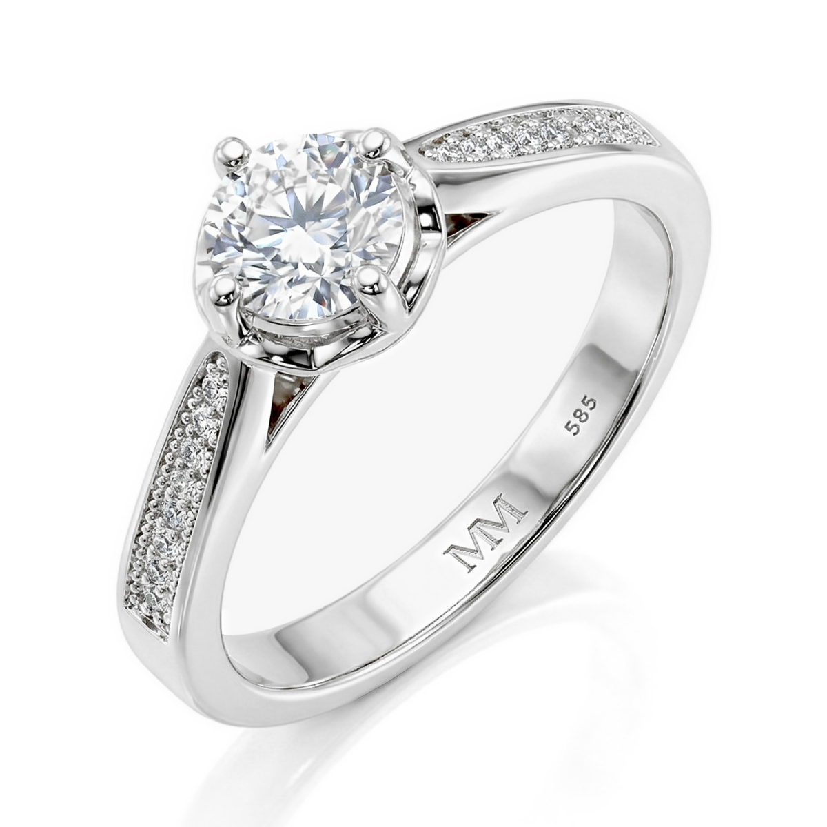 Celeste - Anillo de compromiso de moissanita con piedras laterales en pavé